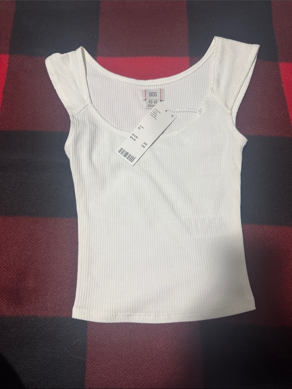 BDG White Ribbed Scoop Neck Tank